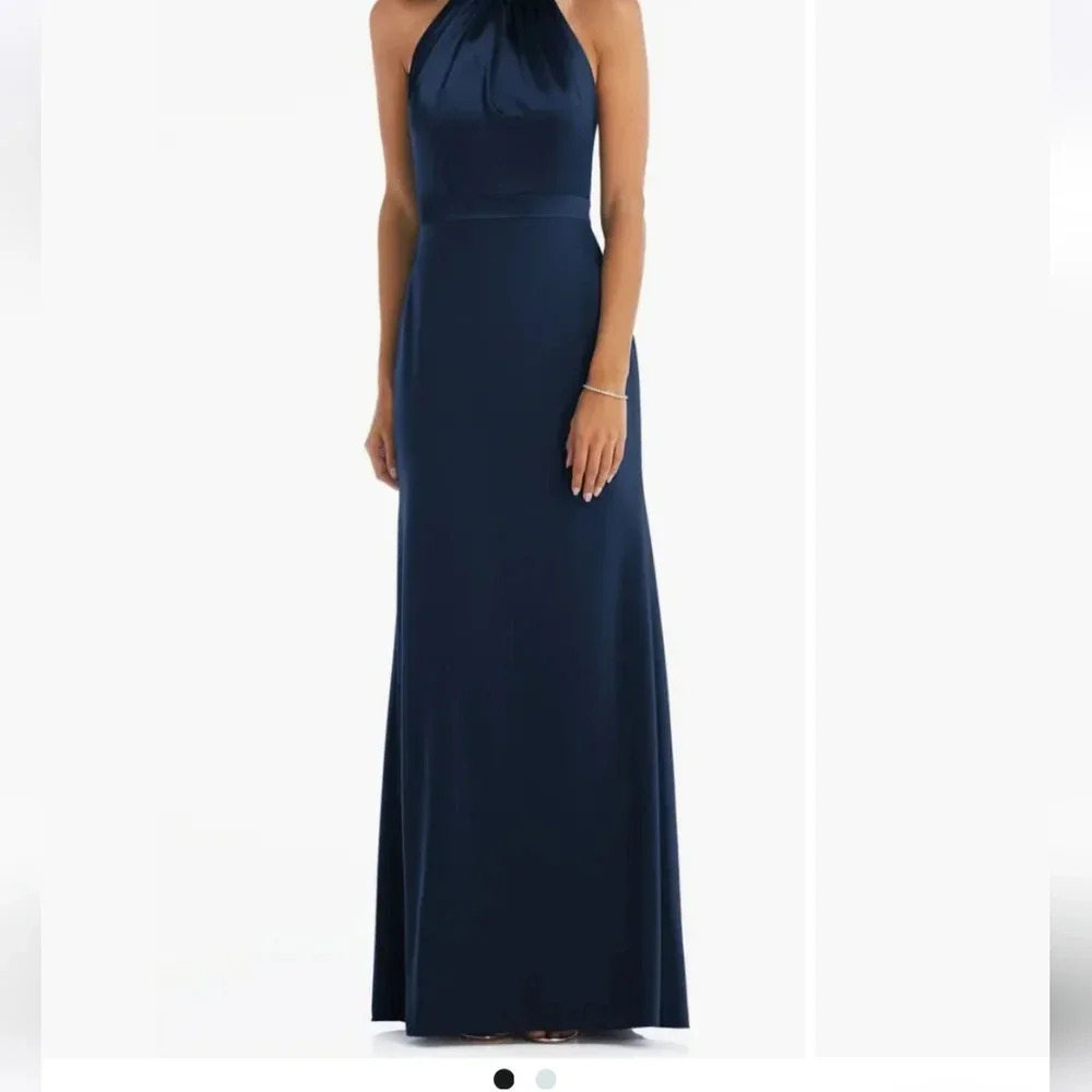 NWOT After Six Midnight Blue Halter Neck‎ and Crepe Top Dress Poly SZ 10R